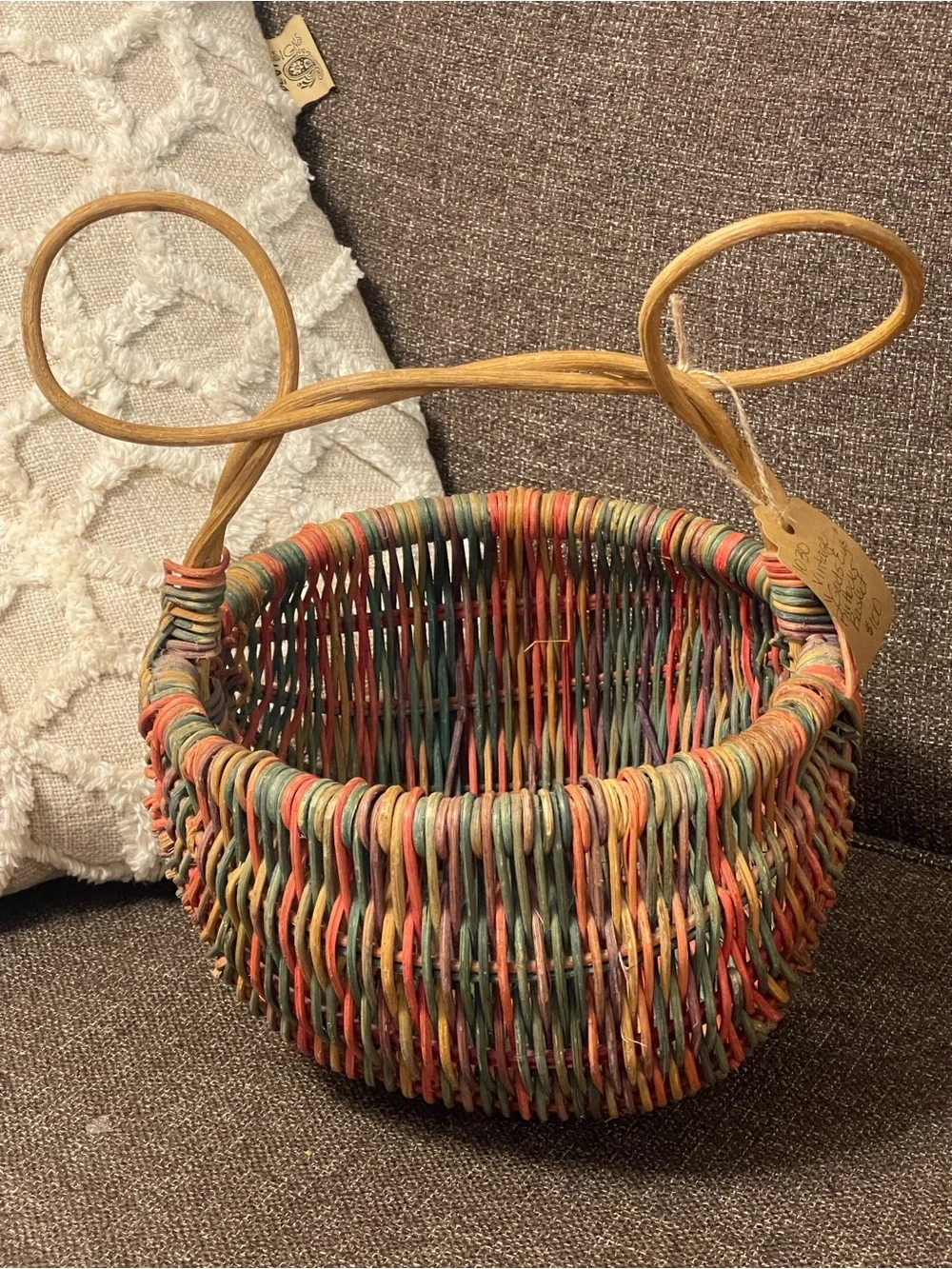 Eye Of God Rustic Twig Rattan Buttocks Basket Handmade Woven Primitive